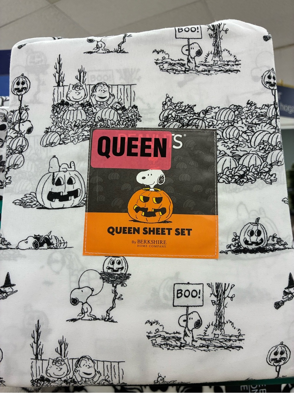 Berkshire Peanuts Halloween Queen Sheet Set - White & Black